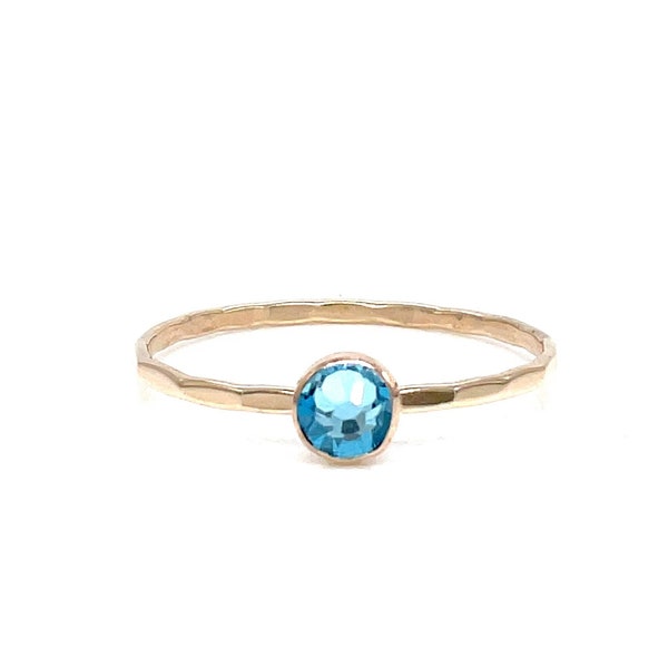 Aquamarine Crystal Solitaire Ring - March Birthstone Jewelry, Sterling Silver or Gold-Filled Stacking Ring