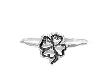 Four-Leaf Clover Shamrock Stacking Ring - Lucky Charm Sterling Silver Jewelry