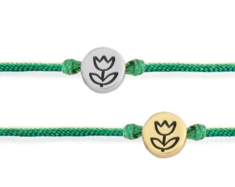 Handmade Adjustable Tulip Charm Friendship Bracelet - Corded Floral Jewelry, Handmade Spring Flower Gift for Best Friends