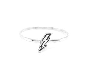 Hand Forged Sterling Silver Lightning Bolt Ring, Minimalist Stacking Ring