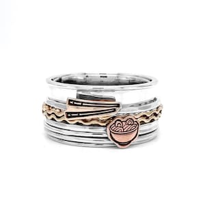 Handmade Interchangeable Ramen Noodle Spinner Ring - Fidget-Friendly Food Lover's Statement Ring with Ramen and Chopstick Charms