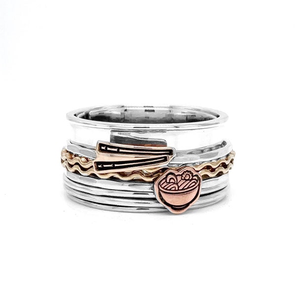 Ramen Spinner Ring | Interchangeable Fidget Jewelry | Noodle Bowl Chopsticks | Handmade USA