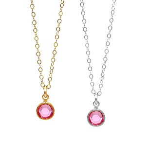 October Pink Tourmaline Crystal Charm Necklace - Elegant Gold Filled or Sterling Option