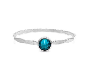 Blue Zircon Crystal Solitaire Ring