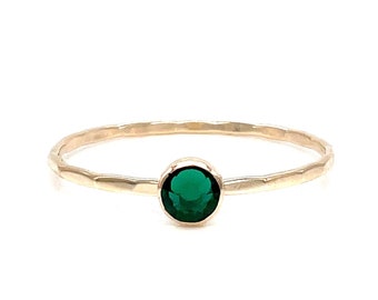 Elegant Crystal Emerald Solitaire Ring, Green Crystal Minimalist Jewelry, Handcrafted May Birthstone Ring, Unique Gift for Her