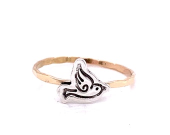 Sparrow Charm Stacking Ring - Delicate Bird Symbol Jewelry, Nature Inspired, Elegant Stackable Accessory