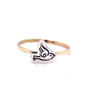 Sparrow Charm Stacking Ring - Delicate Bird Symbol Jewelry, Nature Inspired, Elegant Stackable Accessory