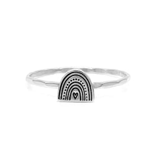 Rainbow Heart Charm Stacking Ring - Handcrafted Personalize your Metals
