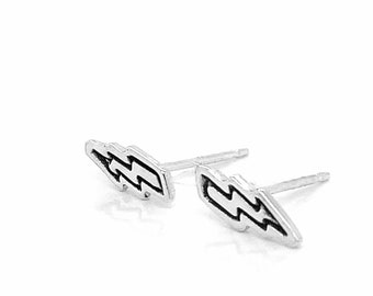 Handmade Sterling Silver Lightning Bolt Stud Earrings - Chic Thunderbolt Statement Jewelry