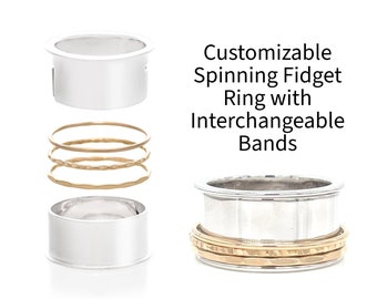 Interchangeable Spinning Starter Ring - Customizable with Hammered, Ripple, Smooth Bands in Sterling Silver, Gold Filled, or Rose Gold