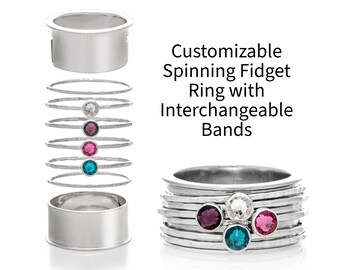 Interchangeable Crystal Birthstone Spinning Ring - Customizable Spinner Ring, Choose Your Crystals - Spinning Ring