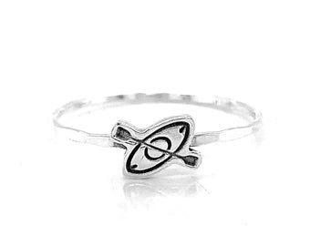 Handmade Kayak Charm Stacking Ring - Custom Metal Options, Water Sports Inspired Jewelry