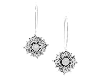 Handmade Sterling Silver Mandala Drop Earrings - Intricate Statement Jewelry