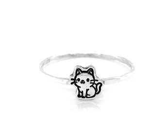 Handcrafted Cat Charm Stacking Ring - Multiple Metal Options for Cat Lovers