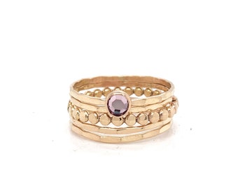 Gold Filled Crystal Alexandrite Stacking Band Set