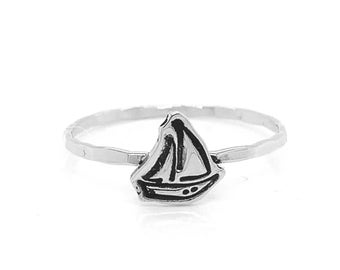 Handmade Sailboat Ring - Customizable Nautical Band in Various Metal Combinations, Handcrafted Ocean-Themed Jewelry