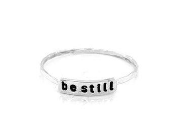Be Still Text Plaque Stacking Ring