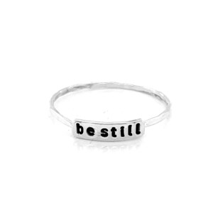 Handmade “Be Still” Text Plaque Stacking Ring | Mindful Inspiration Jewelry