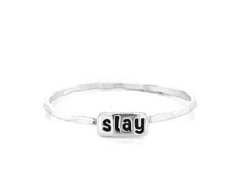 Slay Text Plaque Ring