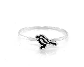 Handmade Robin Charm Stacking Ring - Handcrafted Bird Motif Jewelry, Perfect for Nature Lovers