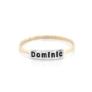 Customizable Hand Stamped Text Plaque Stacking Ring | Choose Your Own Word or Name