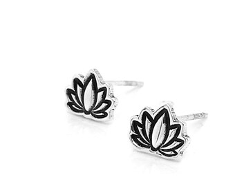 Minimal Lotus Earrings | Handmade Sterling Silver Studs | Yoga Jewelry
