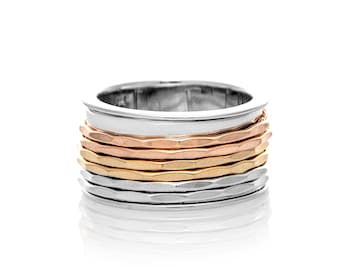 Interchangeable Spinner Ring with Ombre Hammered Stacking Rings - Customizable Fidget Ring, Mix and Match