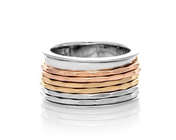Featured listing image: Interchangeable Spinner Ring with Ombre Hammered Stacking Rings - Customizable Fidget Ring, Mix and Match - Spinning Ring