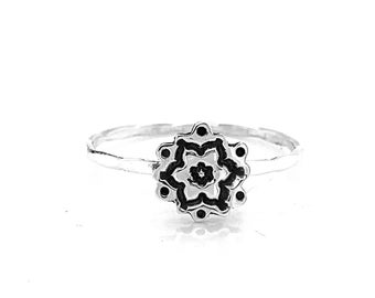 Handmade Mandala Flower Stackable Ring - Unique Spiritual Jewelry, Available in Multiple Metals