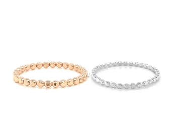 Handmade Sterling Silver and Gold Filled Bead Stacking Bands - Elegant Handcrafted Layering Rings, Mix and Match Rings