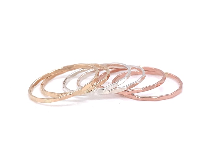 Hammered Stacking Ring Set of Six - Available in Gold-Filled, Rose Gold-Filled, Sterling Silver, or Mixed Metals