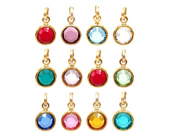 Crystal Birthstone Charms in Gold or Silver Tone - Customizable Month Charms for Jewelry