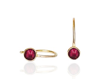 Brincos de cristal rubi feitos à mão, presente de aniversário perfeito de julho - preenchido com ouro ou prata esterlina