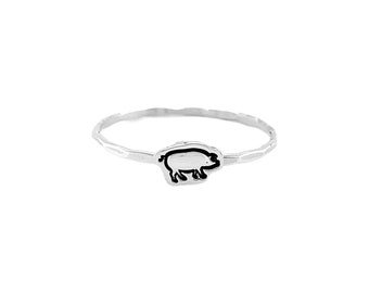 Sterling Silver Pig Ring, Animal Jewelry, Stacking Ring