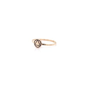 Handcrafted AA Medallion Charm Cut Out Stacking Ring for Sobriety and Recovery in Sterling, Bronze, or Copper
