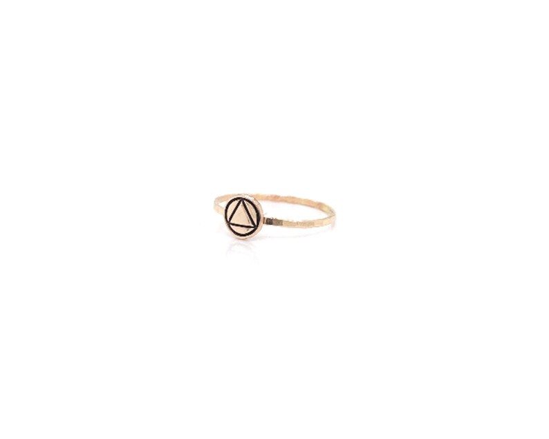 Handcrafted AA Medallion Charm Cut Out Stacking Ring for Sobriety and Recovery in Sterling, Bronze, or Copper