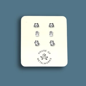 Earring Set, Earrings Set, Cat Earrings, Cat Jewelry, Cat Lover Gift, Cat, Cat Earring, Kitty Earrings, Sterling Silver, Cute Cat Earrings,