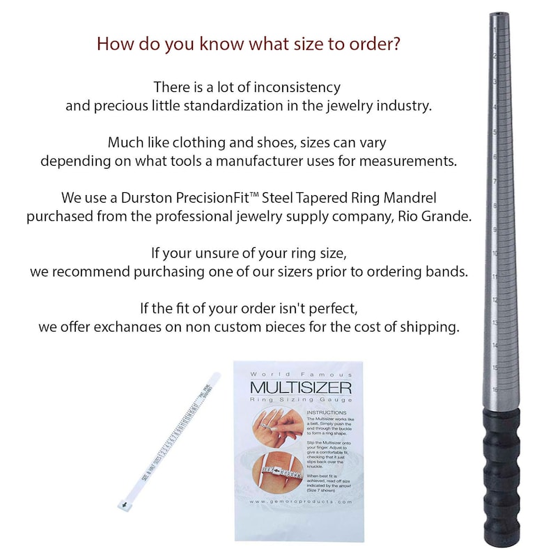May include: A silver ring sizer tool with black markings and a black handle. The tool is used to measure the size of a person's finger for rings. The text on the tool reads "World Famous Multisizer Ring Sizing Gauge".