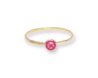 Pink Tourmaline Crystal Birthstone Ring - Solitaire Stacking in Gold-Filled or Sterling Silver for October Birthdays