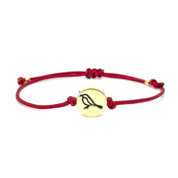 Handmade Robin Charm Adjustable Cord Bracelet - Available in Brass, Sterling Silver, or Aluminum