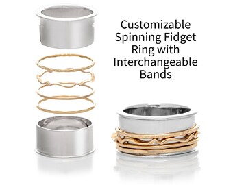 Interchangeable Spinning Starter Ring - Customizable with Hammered, Ripple, Smooth Bands in Sterling Silver, Gold Filled, or Rose Gold