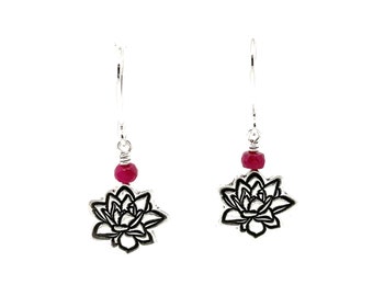 Lotus Flower Ruby Drop Earrings
