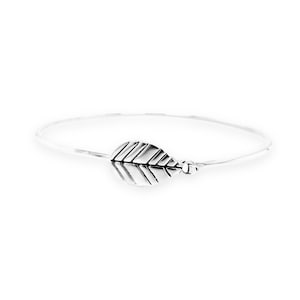 Handmade Sterling Silver Leaf Tension Clasp Cuff - Nature-Inspired Botanical Bracelet, Artisan Crafted Jewelry