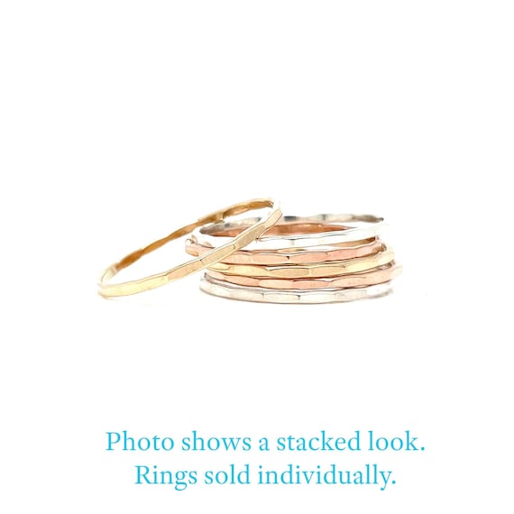 Handmade Hammered Stacking Ring – Sterling Silver, Gold-Filled
