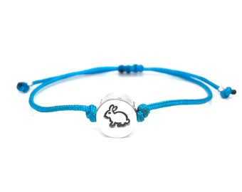 Adorable Adjustable Bunny Friendship Bracelet - Ready to Ship - Aluminum & Turquoise