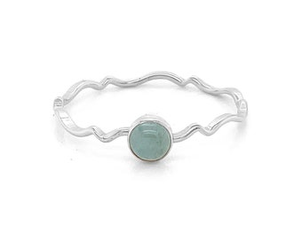 Aquamarine Wavy Stacking Ring - March Birthday Gemstone Jewelry Gift for Her