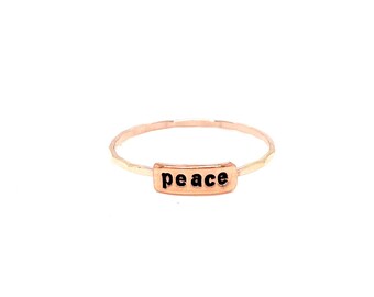 Peace Text Plaque Stacking Ring