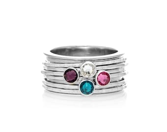 Crystal Birthstone Spinning Ring - Customizable Gemstone Spinner Ring, Choose Your Crystals, Handmade in Sterling Silver, or Gold Filled