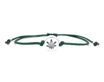 Charming Cannabis Leaf Cord Bracelet - Adjustable Weed Jewelry for Herbal Enthusiasts