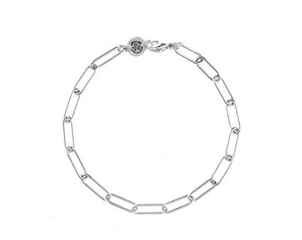 Handmade Paper Clip Link Bracelet in Sterling Silver - Modern Minimalist Chain Bracelet, Elegant Handcrafted Jewelry
